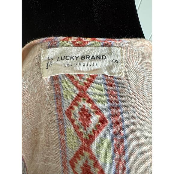 Lucky Brand Womens Kimono One Size Peach Multi Boho Print Beach Coverup Fringe - Picture 11 of 11